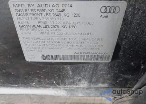 2015 Audi Q5 2.0T Premium from USA, damaged, VIN WA1LFAFP9FA018001